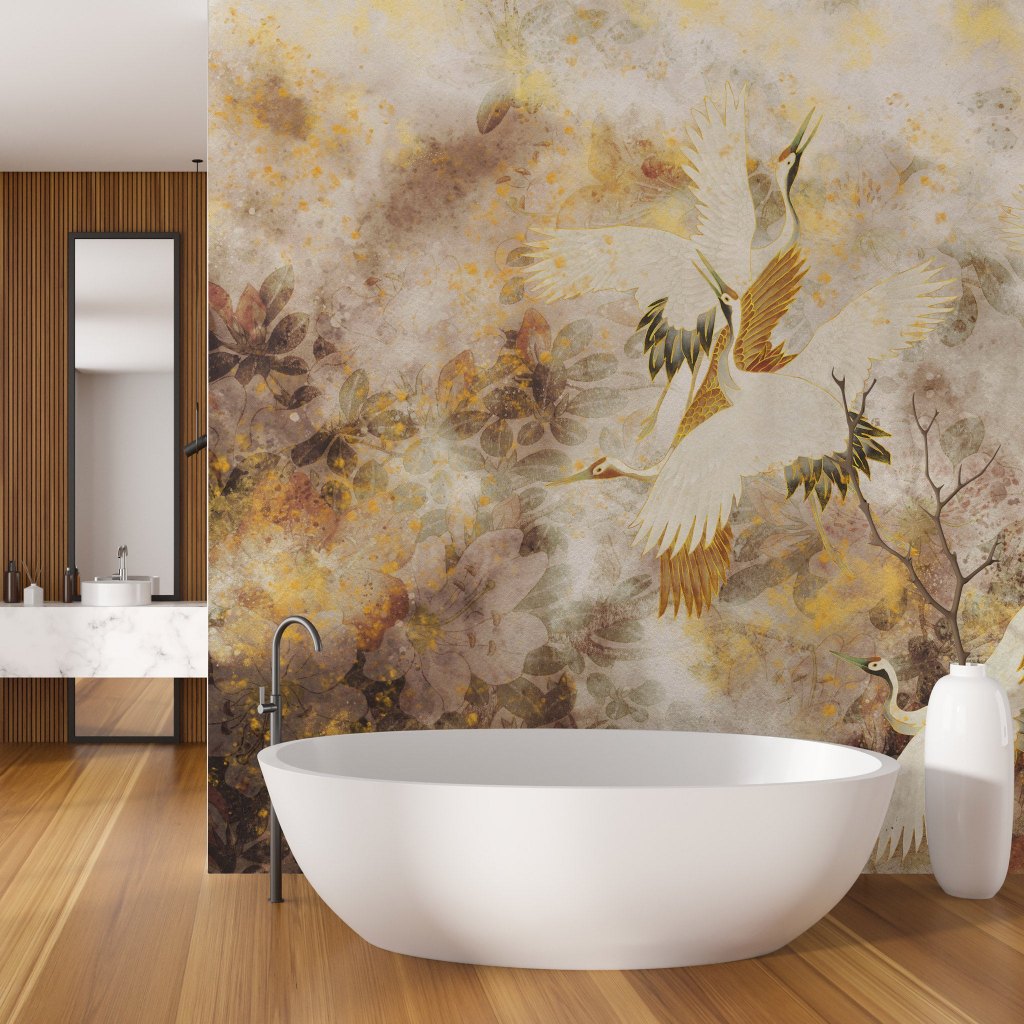 Beige Tsuru – Tapeta na wymiar