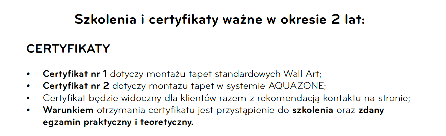 Certyfikacja montażysty - Tapety na wymiar+AQUA ZONE - 15-16.10.2026 Wrocław